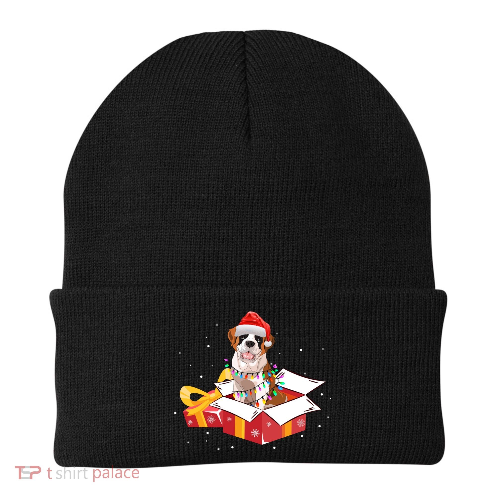 Saint Bernard Dog Christmas Is Box Gift Dog Light Tree Xmas Gift Beanie