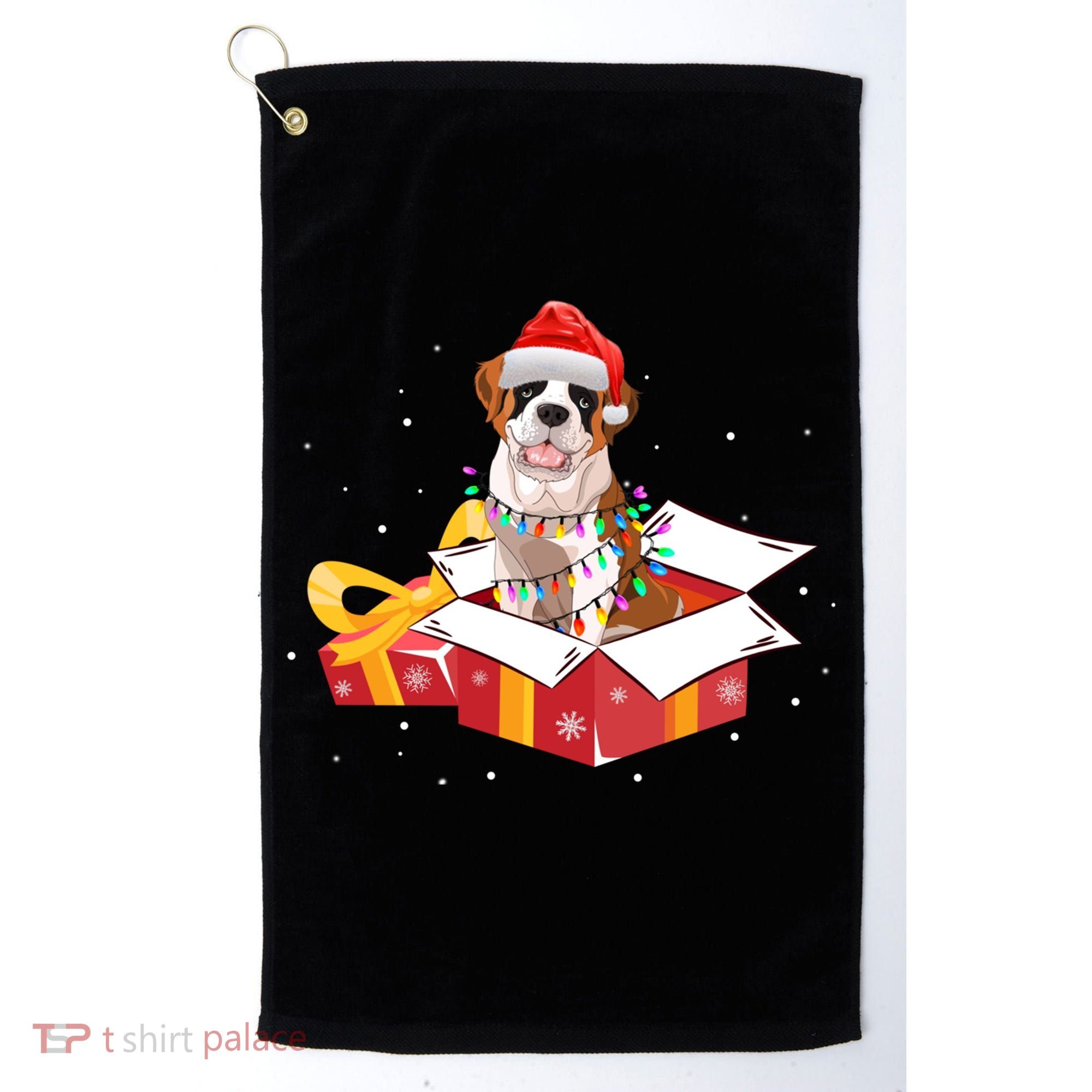 Saint Bernard Dog Christmas Is Box Gift Dog Light Tree Xmas Gift Golf Towel