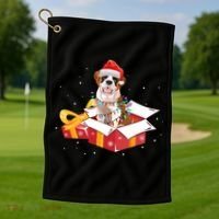 Saint Bernard Dog Christmas Is Box Gift Dog Light Tree Xmas Gift Golf Towel thumb 1