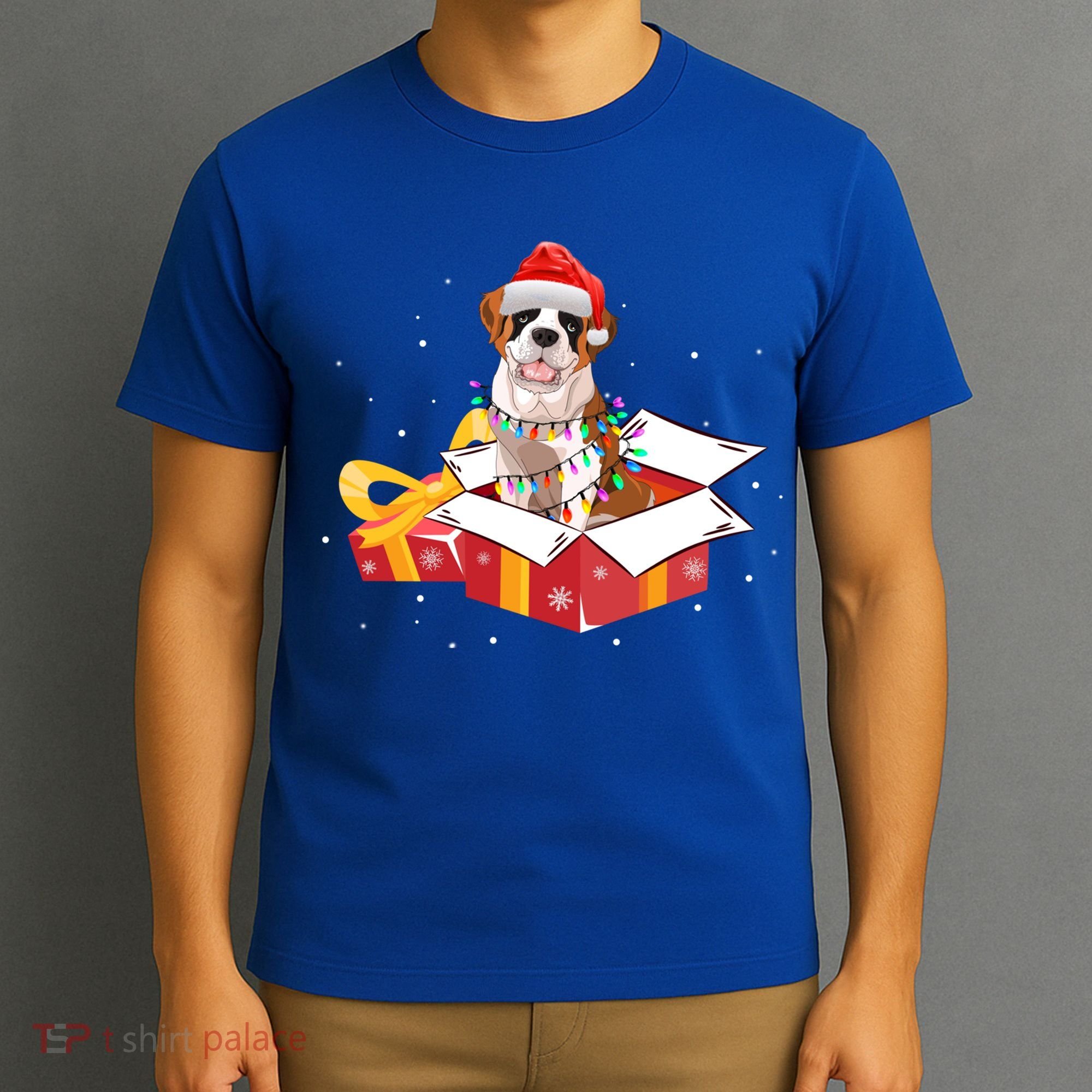 Saint Bernard Dog Christmas Is Box Gift Dog Light Tree Xmas Gift T-Shirt