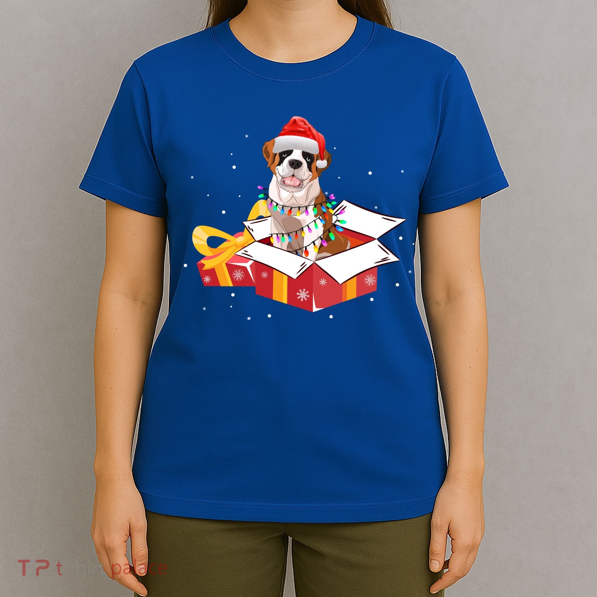 Saint Bernard Dog Christmas Is Box Gift Dog Light Tree Xmas Gift T-Shirt