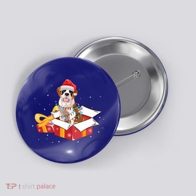 Saint Bernard Dog Christmas Is Box Gift Dog Light Tree Xmas Gift Button