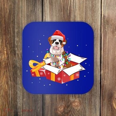 Saint Bernard Dog Christmas Is Box Gift Dog Light Tree Xmas Gift Coaster