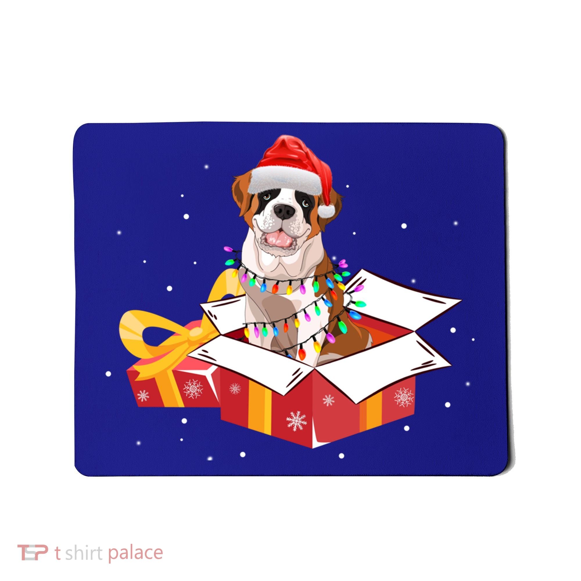 Saint Bernard Dog Christmas Is Box Gift Dog Light Tree Xmas Gift Mousepad