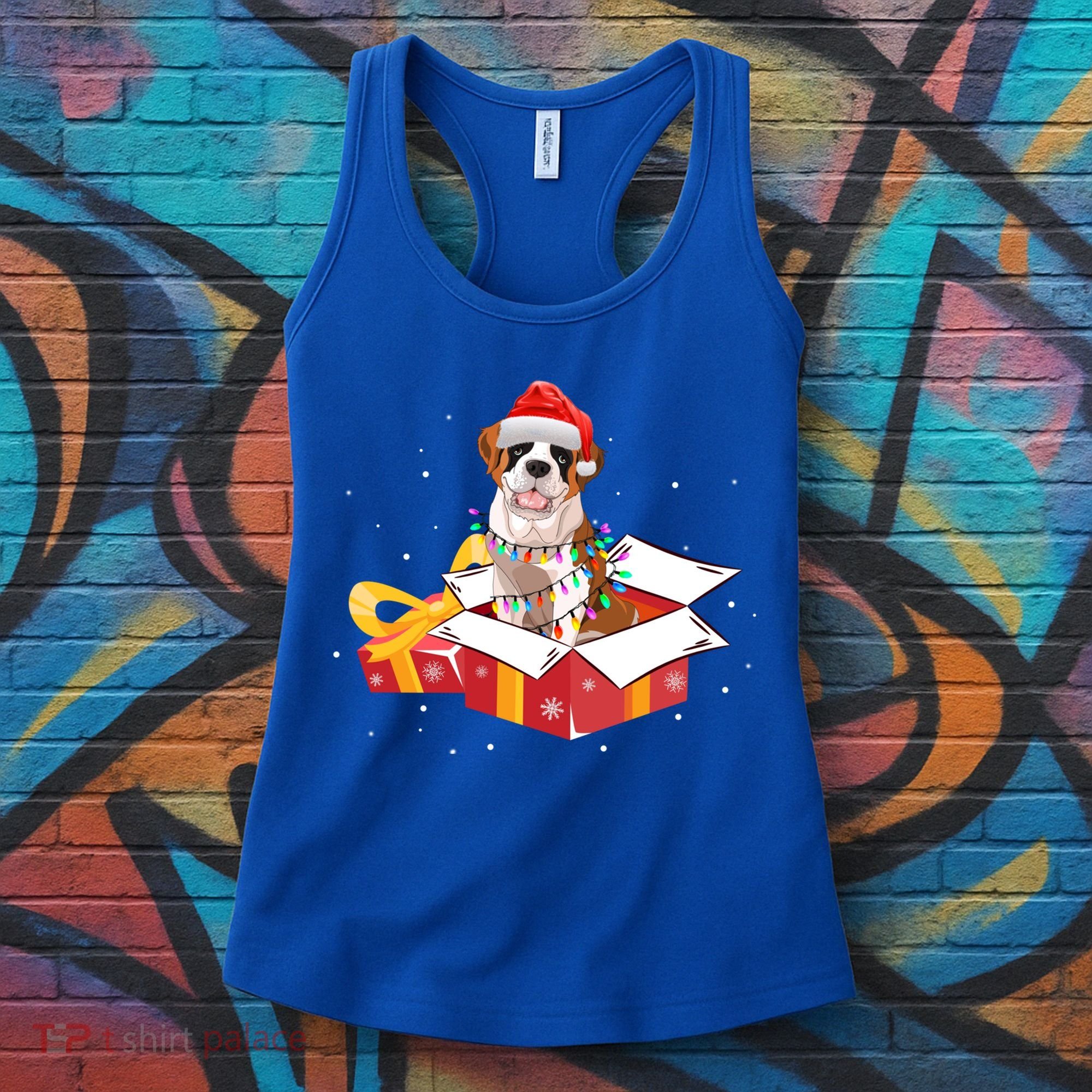 Saint Bernard Dog Christmas Is Box Gift Dog Light Tree Xmas Gift Women's Tank Top