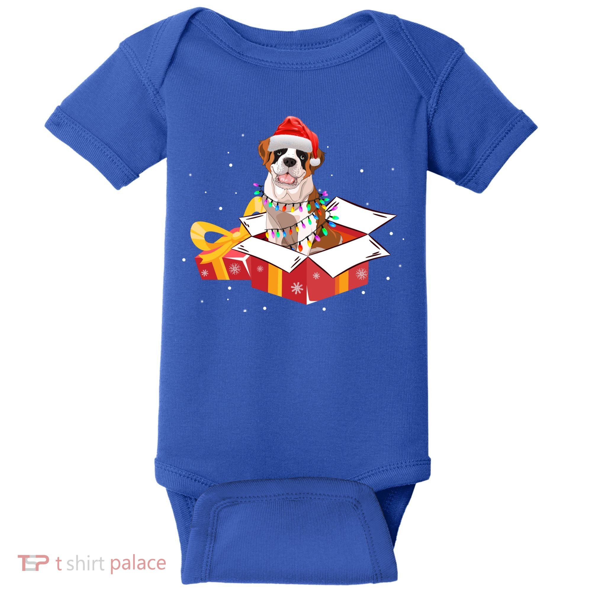Saint Bernard Dog Christmas Is Box Gift Dog Light Tree Xmas Gift Baby Bodysuit