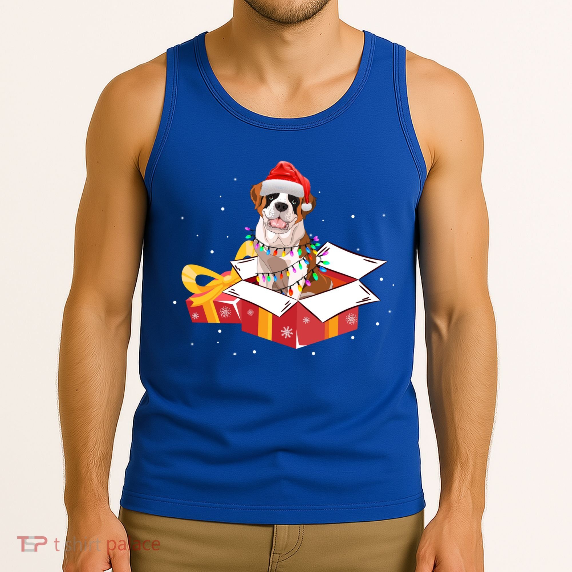 Saint Bernard Dog Christmas Is Box Gift Dog Light Tree Xmas Gift Tank Top
