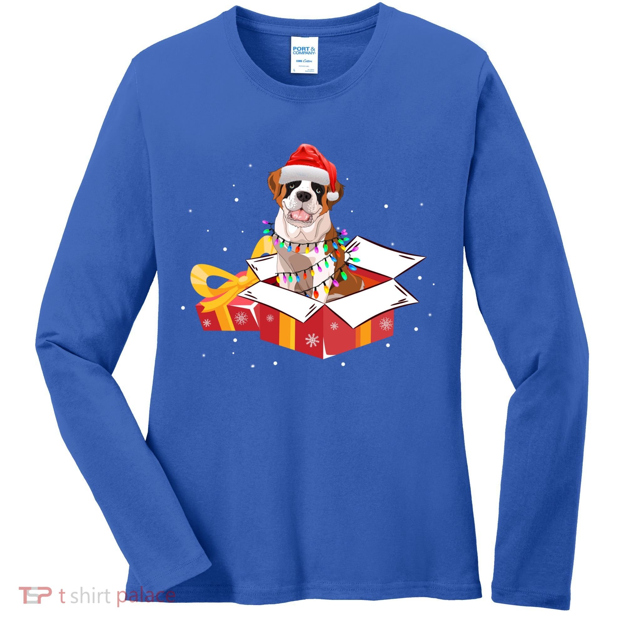 Saint Bernard Dog Christmas Is Box Gift Dog Light Tree Xmas Gift Women's Long Sleeve Shirt