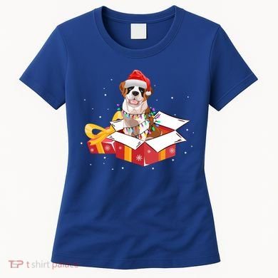 Saint Bernard Dog Christmas Is Box Gift Dog Light Tree Xmas Gift Women's T-Shirt