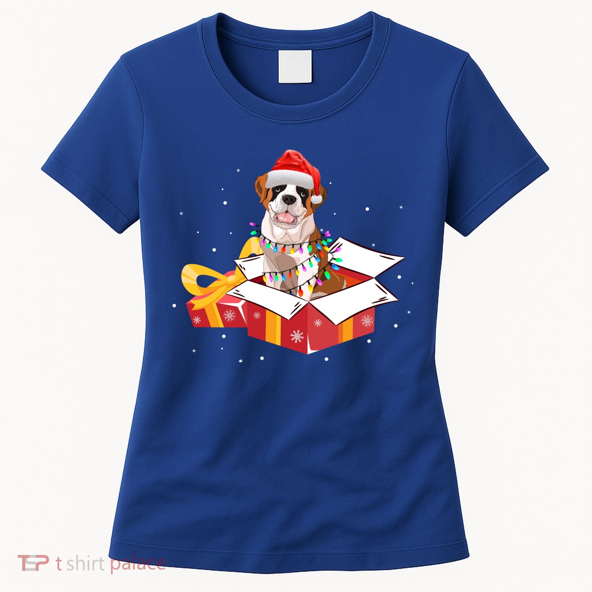 Saint Bernard Dog Christmas Is Box Gift Dog Light Tree Xmas Gift Women's T-Shirt