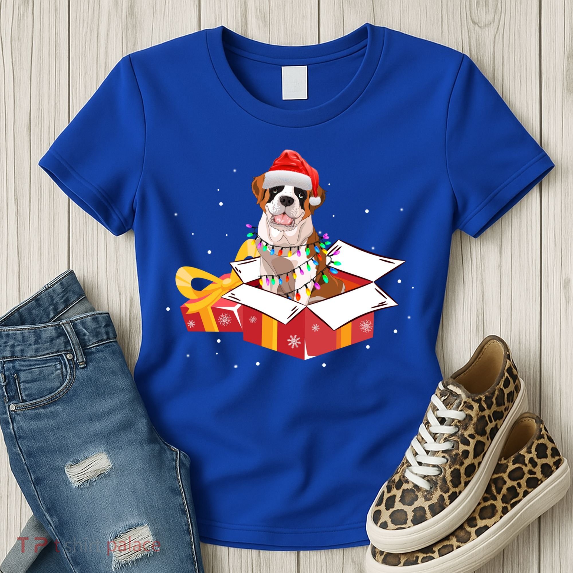 Saint Bernard Dog Christmas Is Box Gift Dog Light Tree Xmas Gift Women's T-Shirt