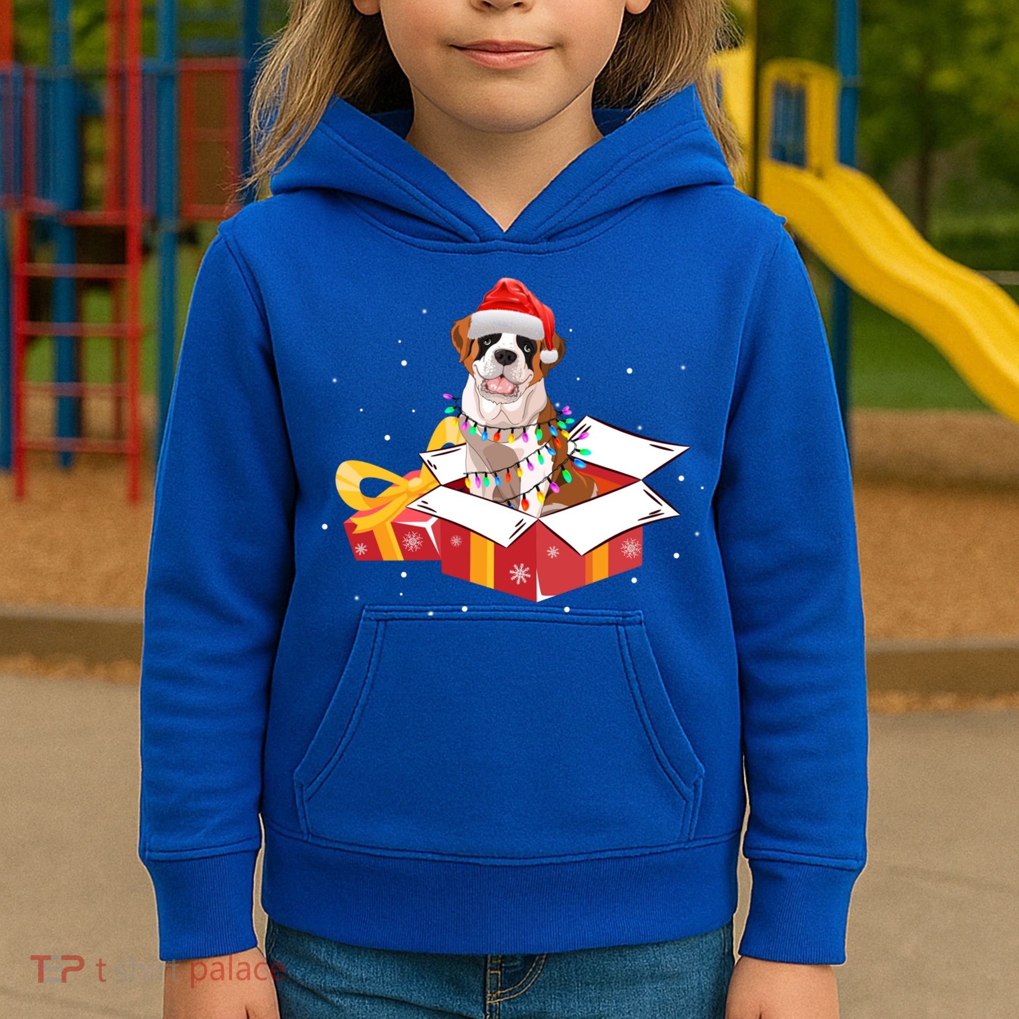 Saint Bernard Dog Christmas Is Box Gift Dog Light Tree Xmas Gift Kids Hoodie
