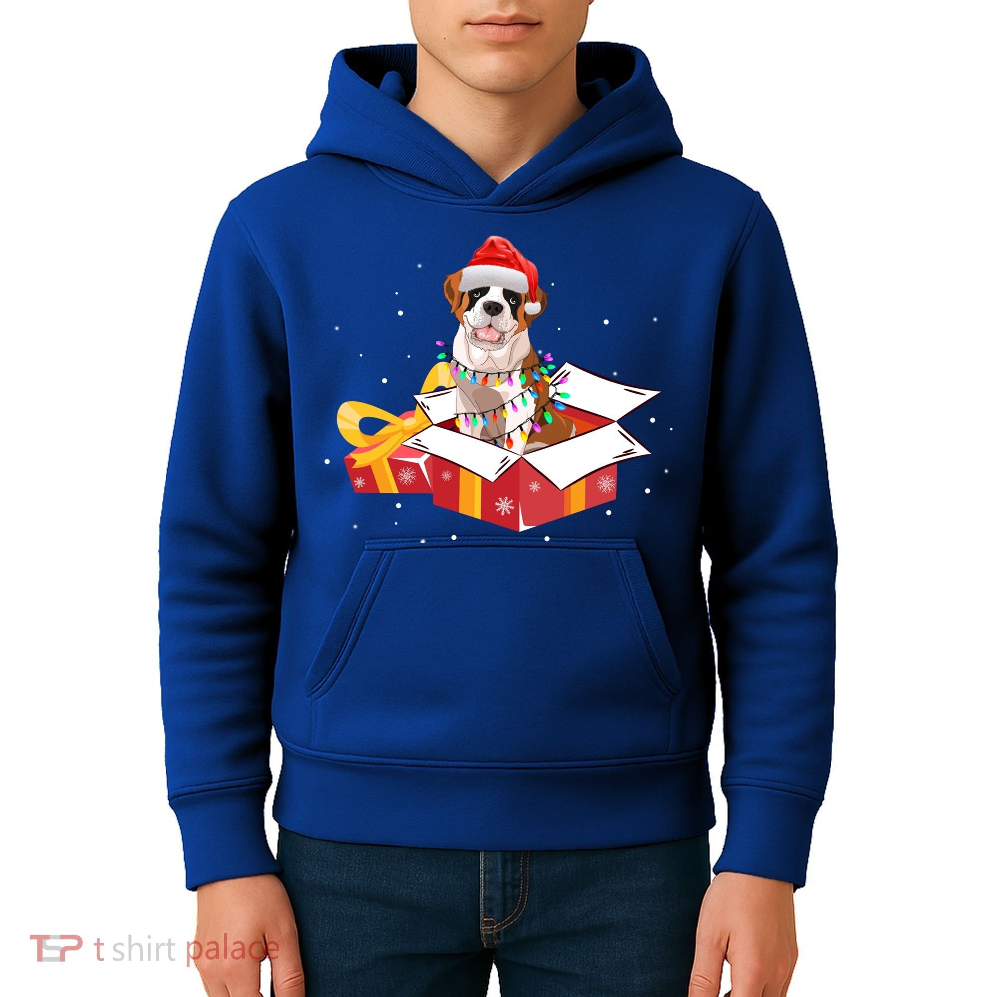 Saint Bernard Dog Christmas Is Box Gift Dog Light Tree Xmas Gift Kids Hoodie