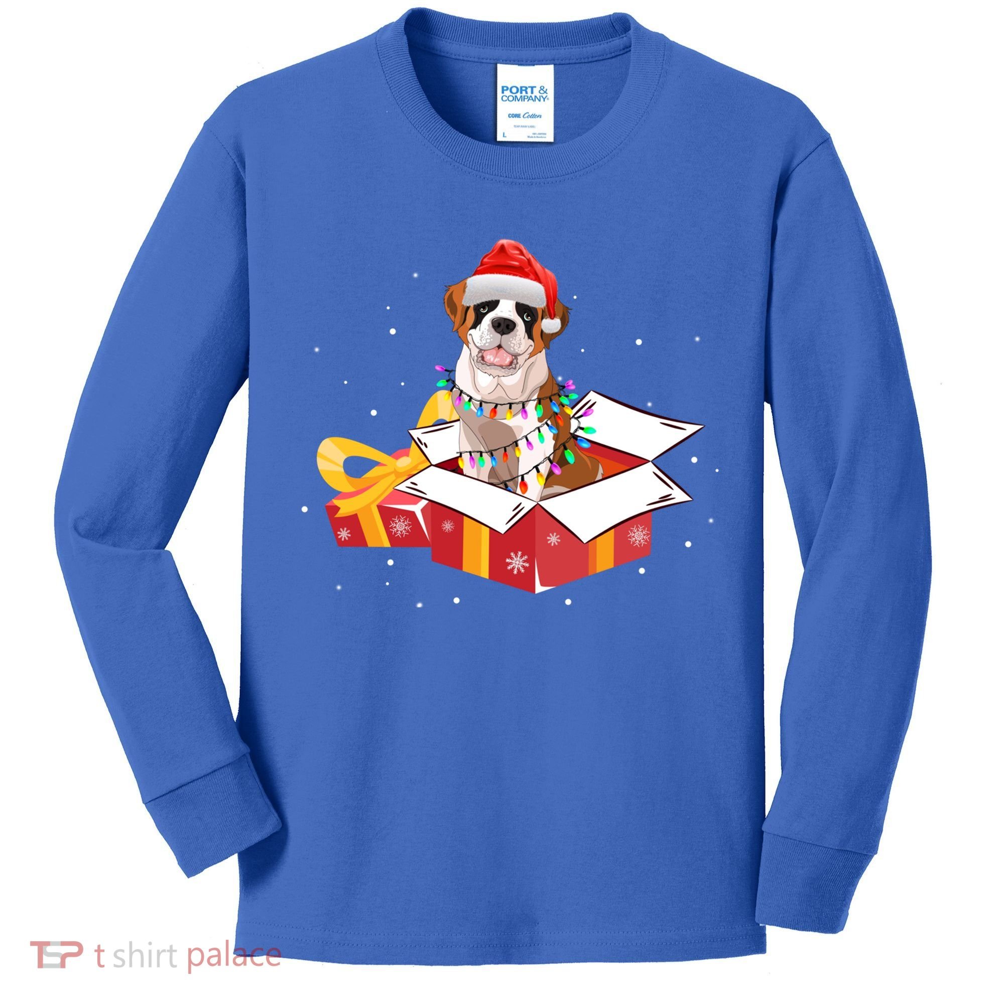 Saint Bernard Dog Christmas Is Box Gift Dog Light Tree Xmas Gift Kids Long Sleeve Shirt