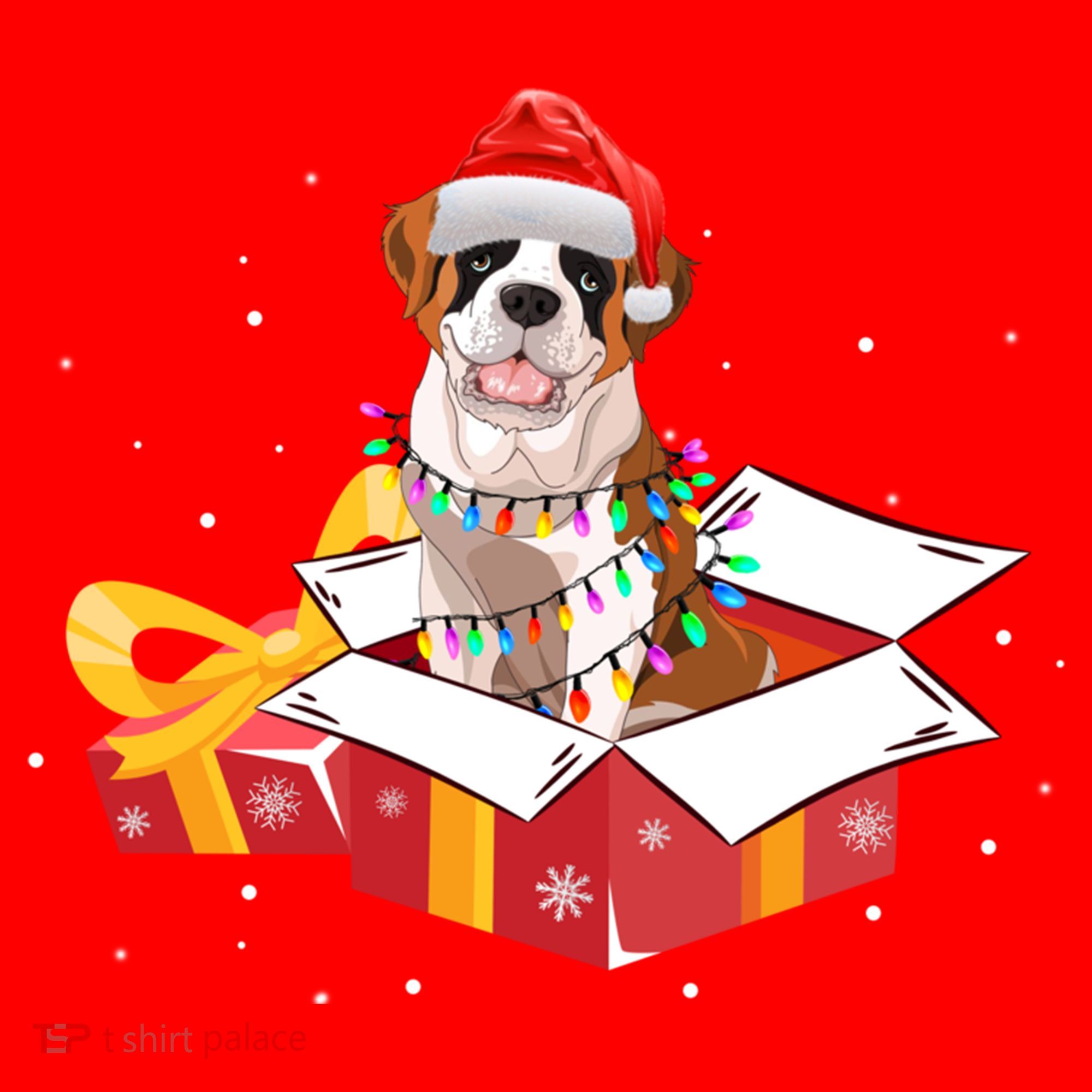 Saint Bernard Dog Christmas Is Box Gift Dog Light Tree Xmas Gift Santa Hat