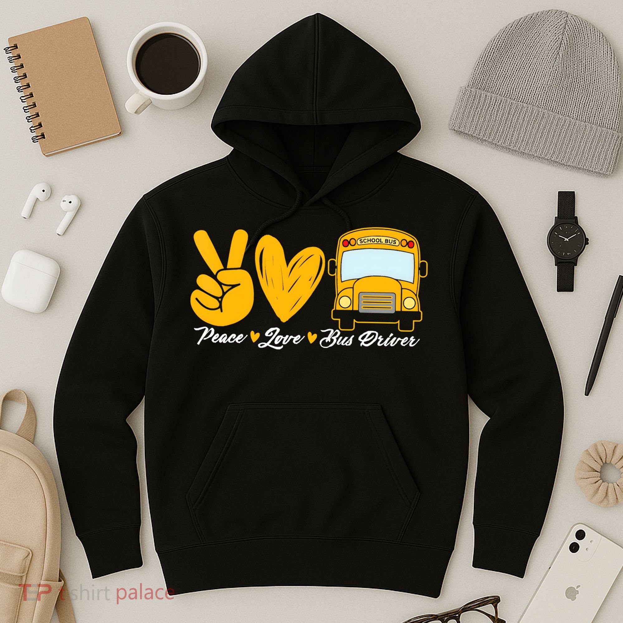 School Bus Driver Peace Love Bus Driver Driving Bus Hoodie
