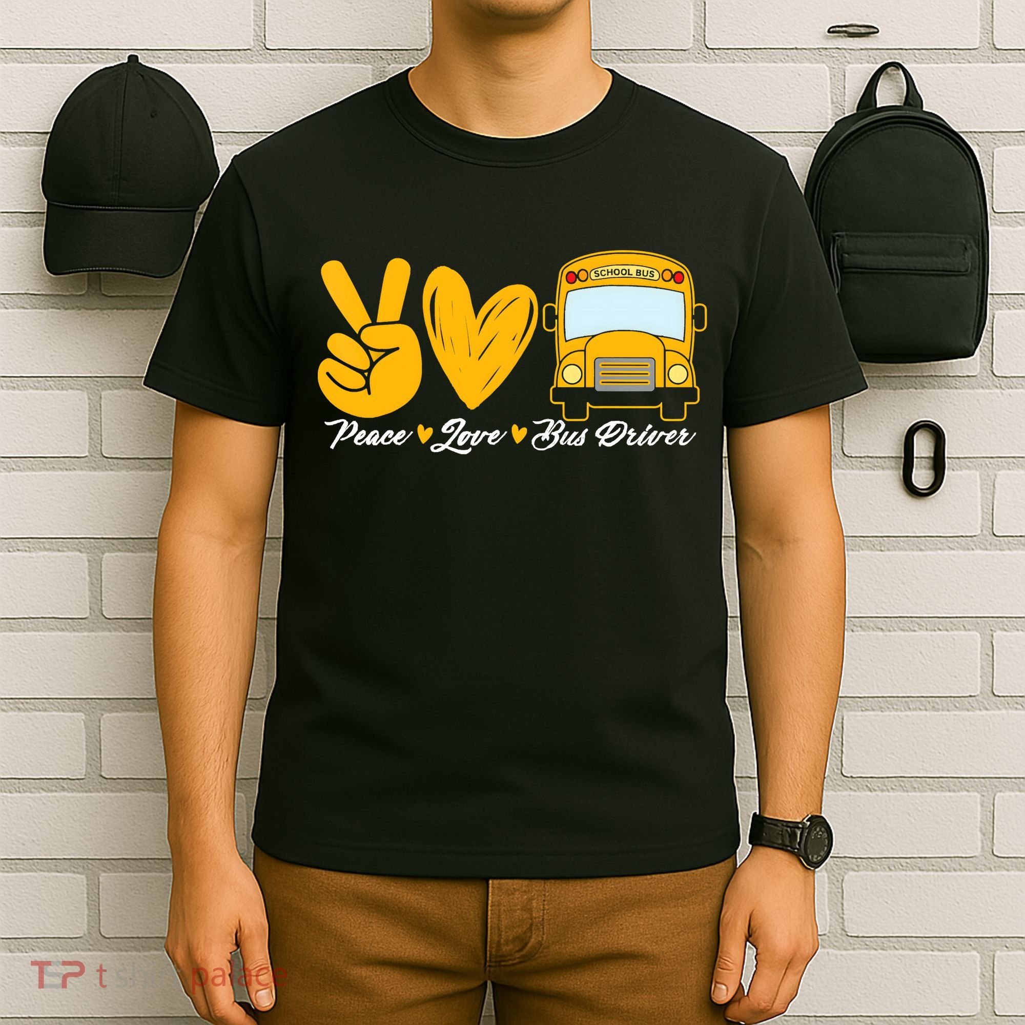 School Bus Driver Peace Love Bus Driver Driving Bus T-Shirt