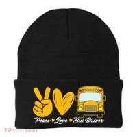 School Bus Driver Peace Love Bus Driver Driving Bus Beanie thumb 0