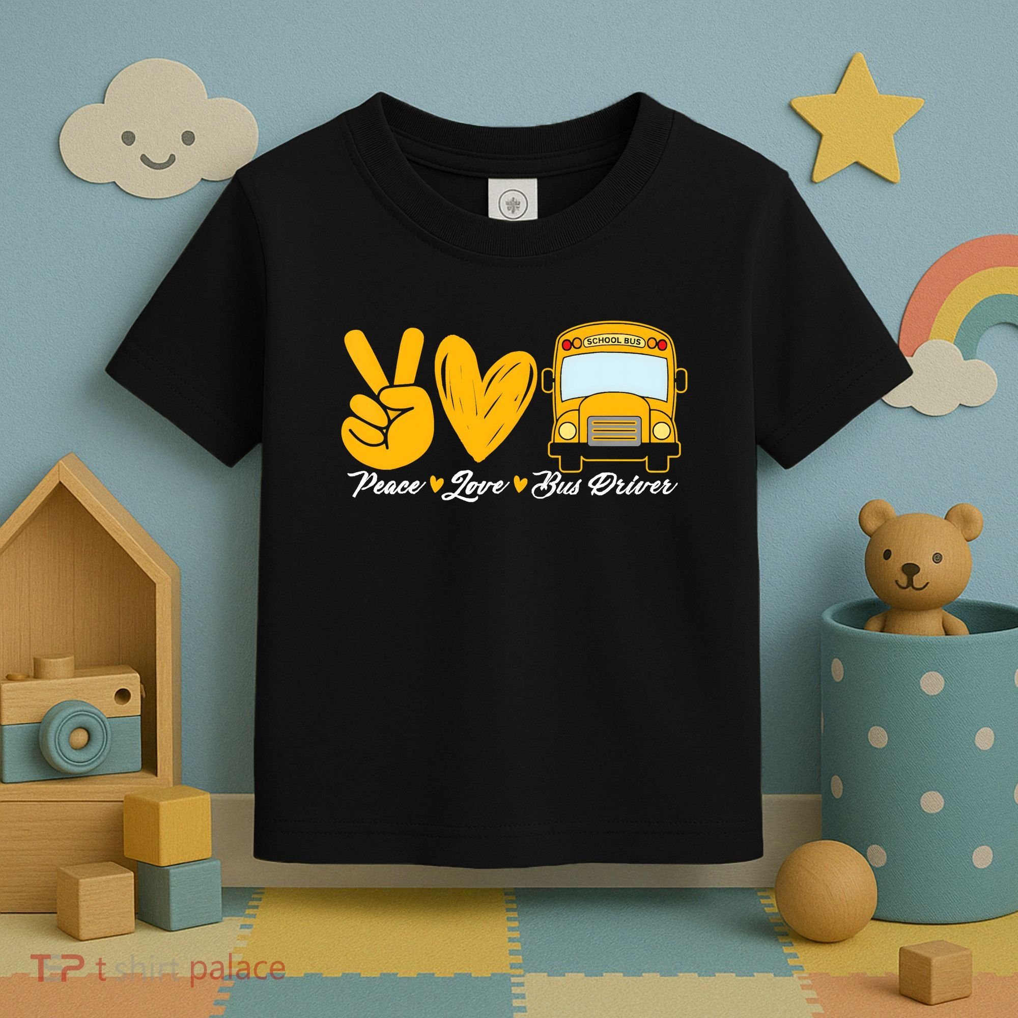 School Bus Driver Peace Love Bus Driver Driving Bus Toddler T-Shirt