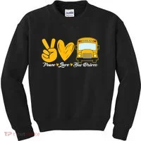 School Bus Driver Peace Love Bus Driver Driving Bus Kids Sweatshirt thumb 0
