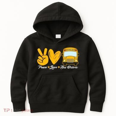School Bus Driver Peace Love Bus Driver Driving Bus Kids Hoodie