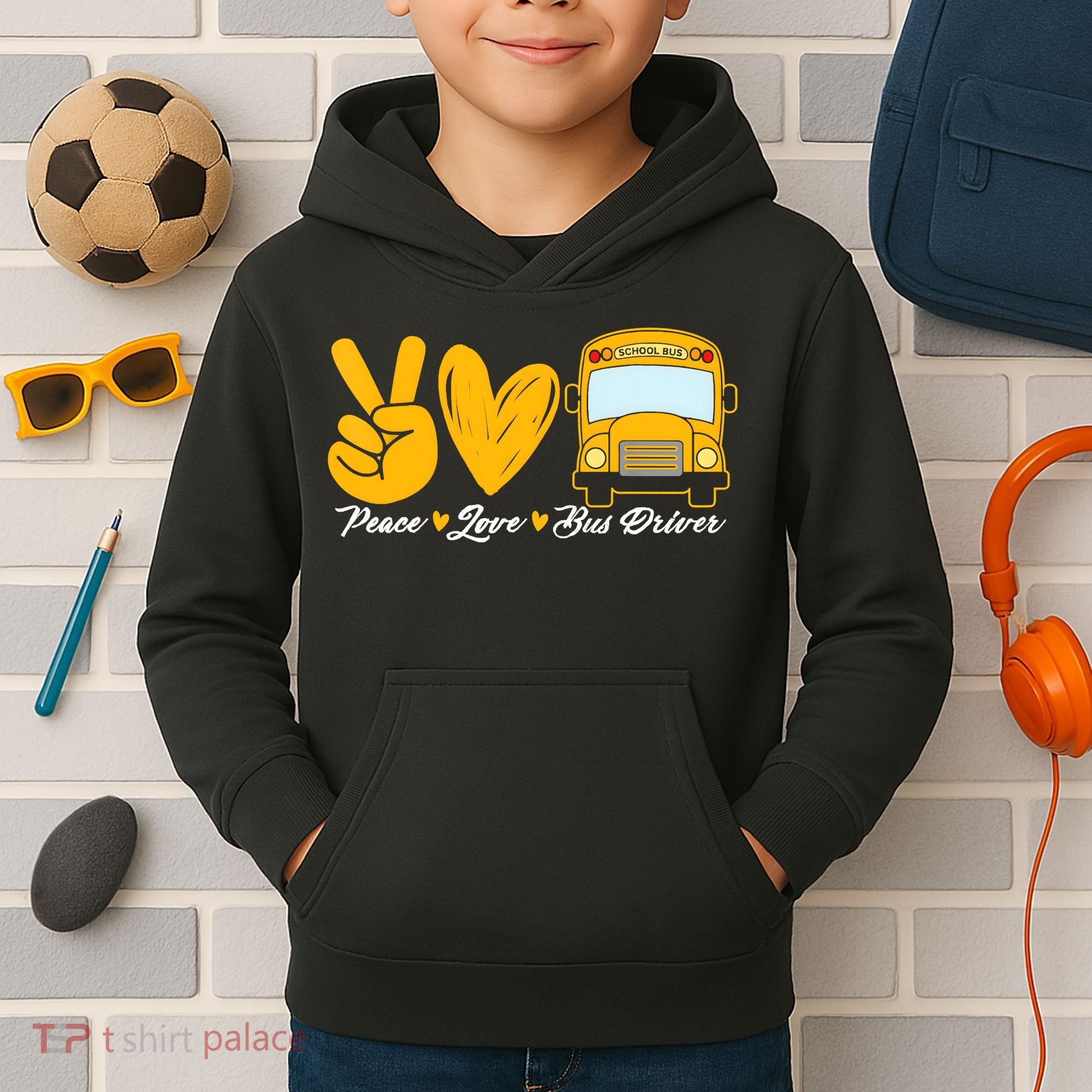 School Bus Driver Peace Love Bus Driver Driving Bus Kids Hoodie