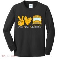School Bus Driver Peace Love Bus Driver Driving Bus Kids Long Sleeve Shirt thumb 0