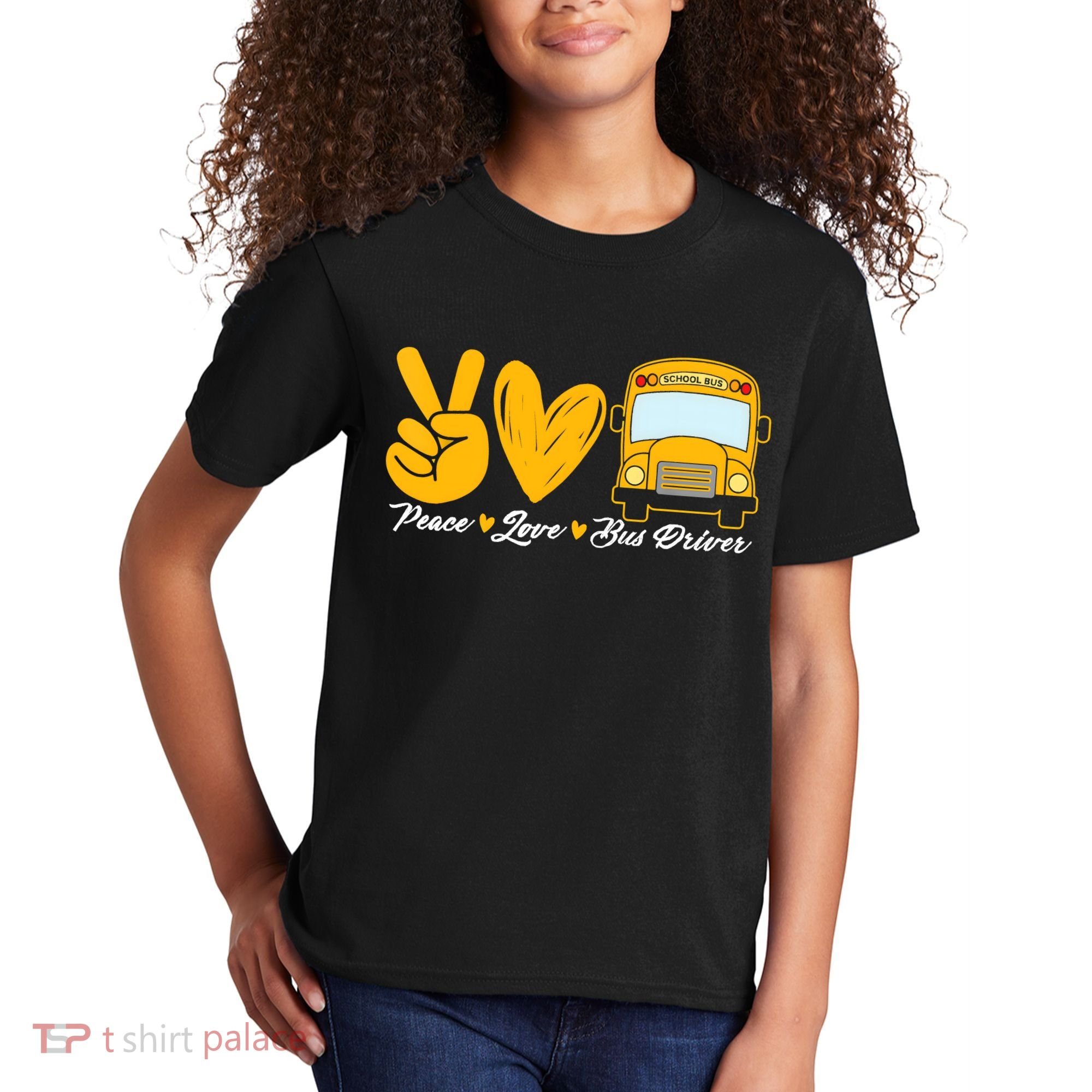 School Bus Driver Peace Love Bus Driver Driving Bus Kids T-Shirt