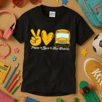 School Bus Driver Peace Love Bus Driver Driving Bus Kids T-Shirt thumb 3