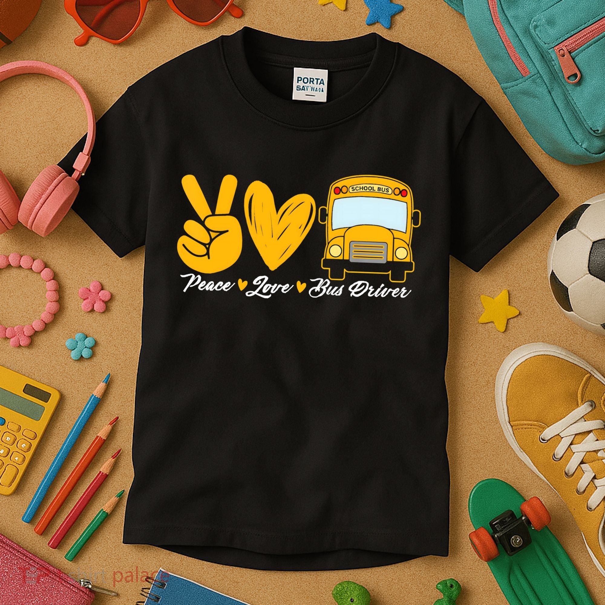 School Bus Driver Peace Love Bus Driver Driving Bus Kids T-Shirt