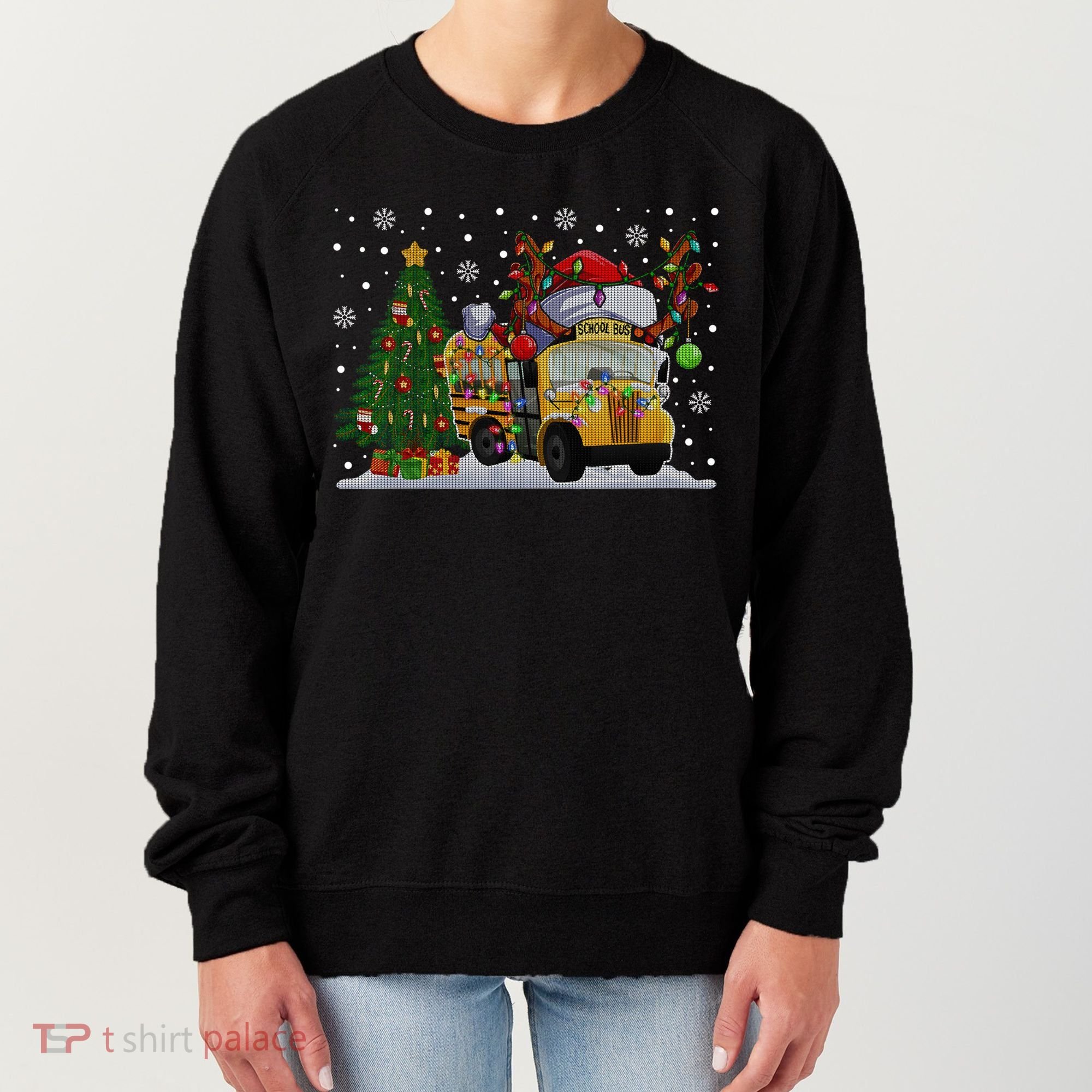 School Bus Driver Reindeer Santa Hat Ugly Christmas Sweater Women's Sweatshirt