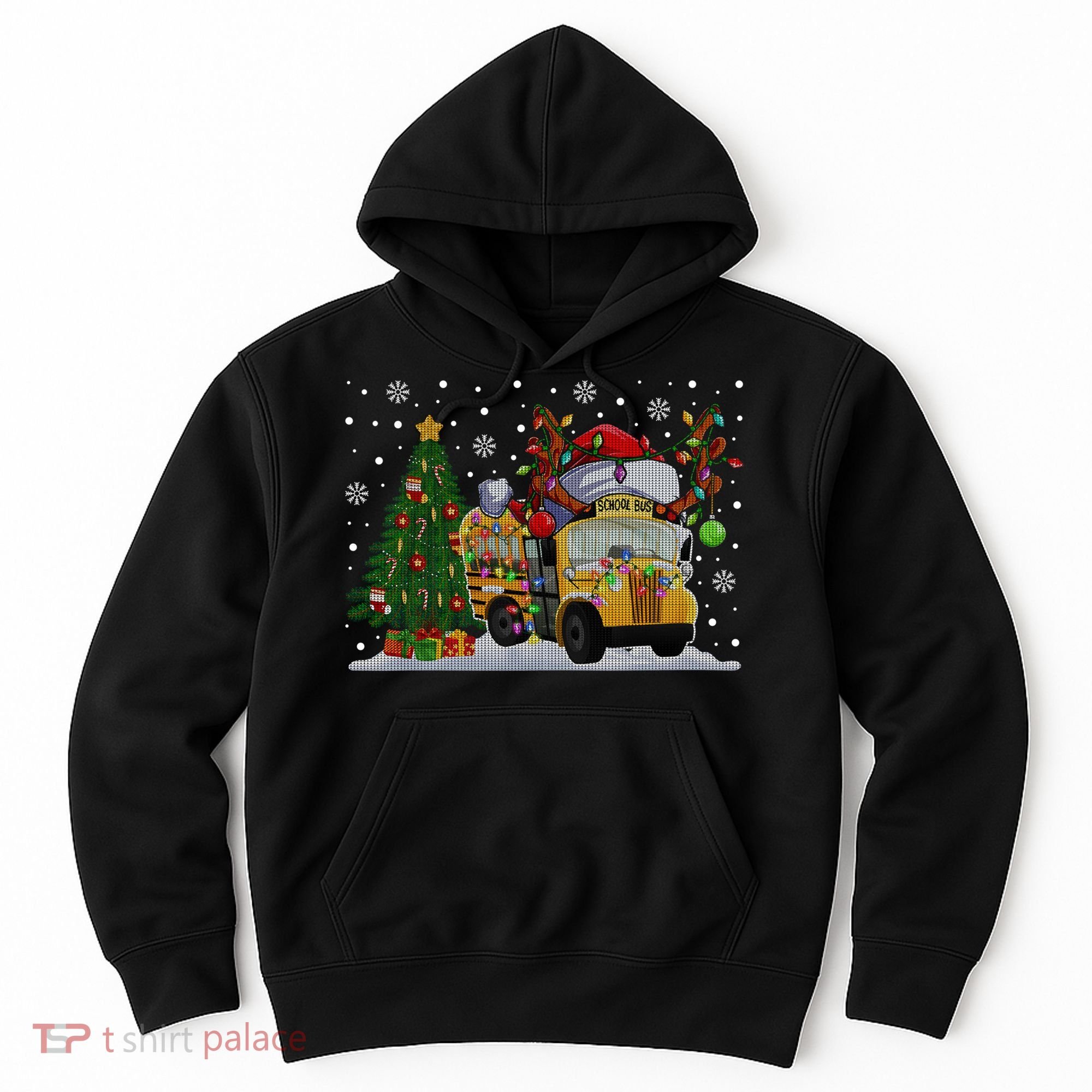 School Bus Driver Reindeer Santa Hat Ugly Christmas Sweater Hoodie