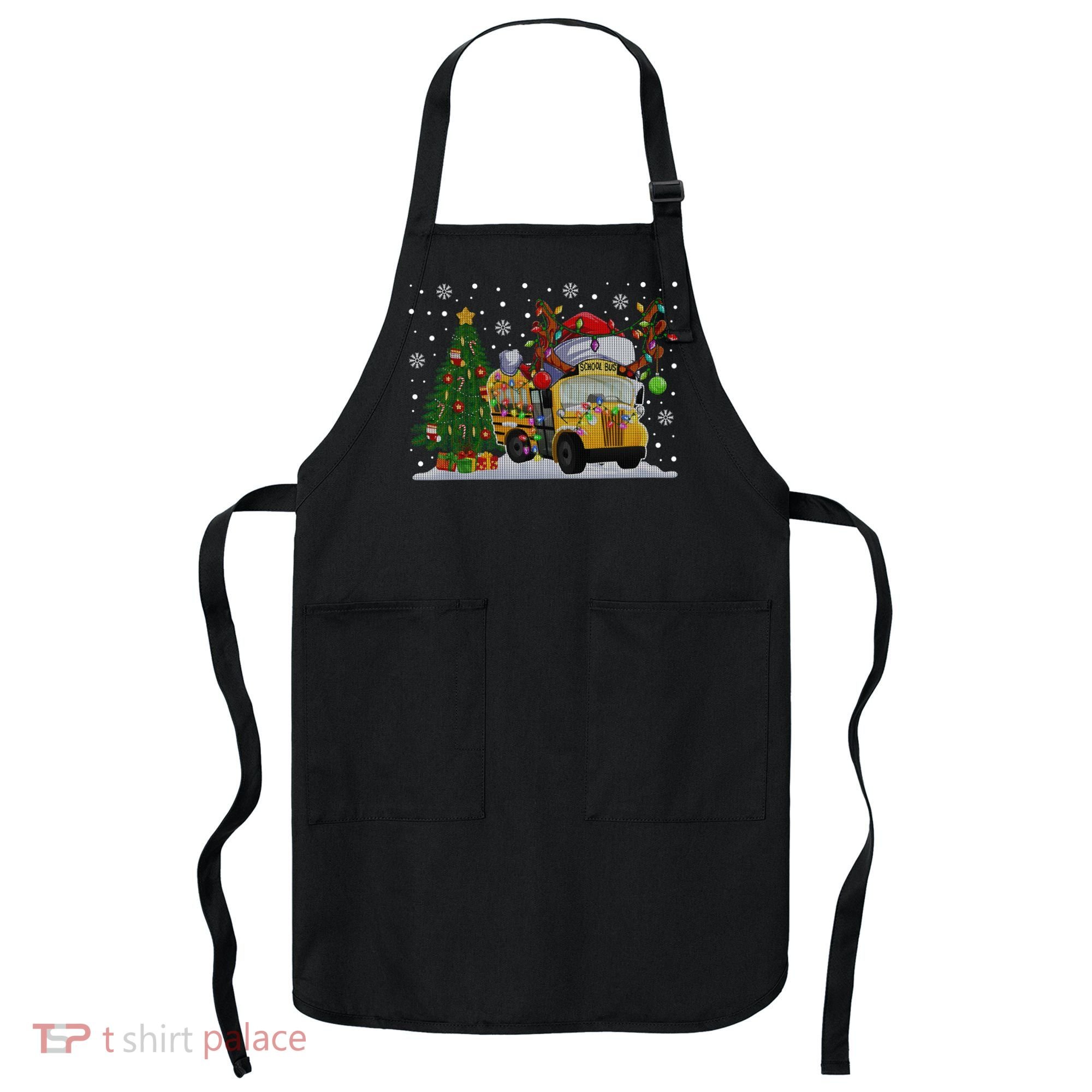 School Bus Driver Reindeer Santa Hat Ugly Christmas Sweater Apron