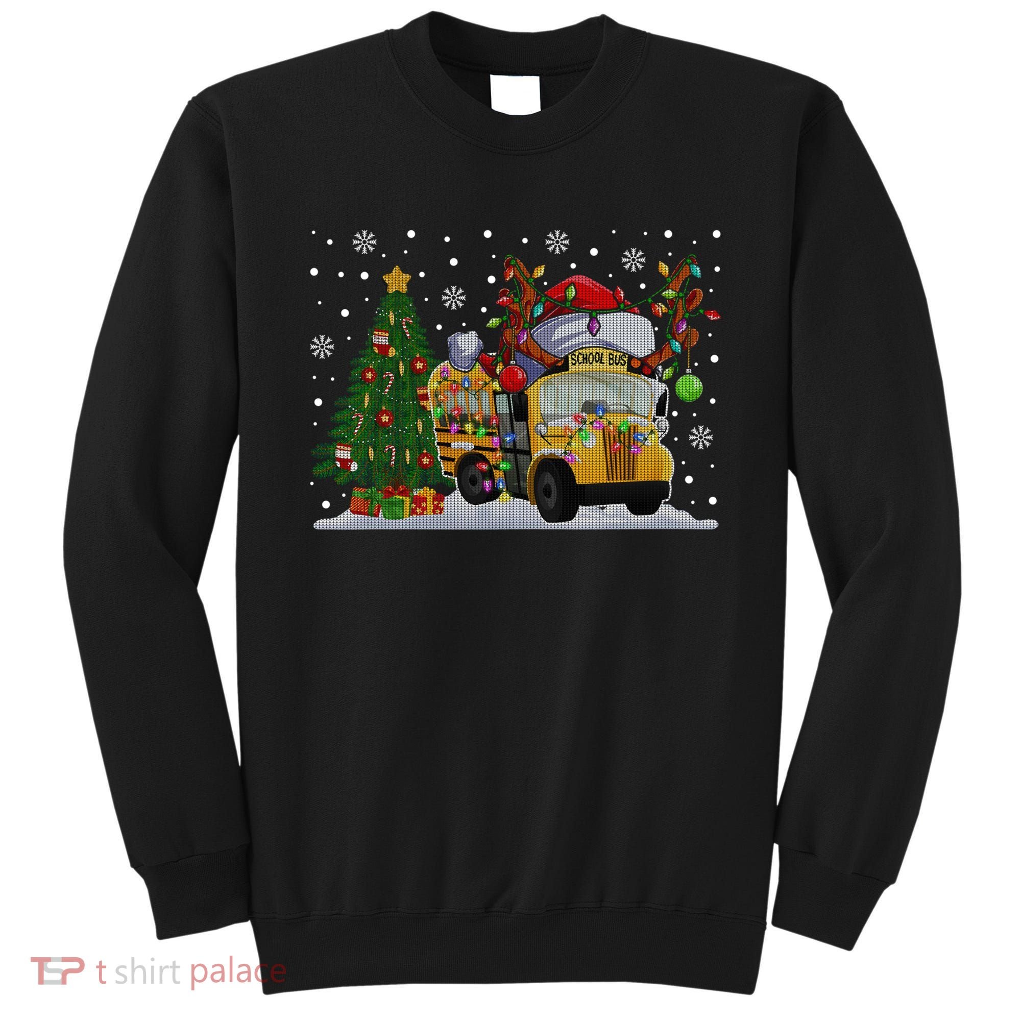 School Bus Driver Reindeer Santa Hat Ugly Christmas Sweater Sweatshirt