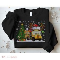 School Bus Driver Reindeer Santa Hat Ugly Christmas Sweater Sweatshirt thumb 2