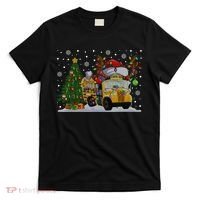School Bus Driver Reindeer Santa Hat Ugly Christmas Sweater T-Shirt thumb 0