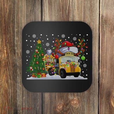 School Bus Driver Reindeer Santa Hat Ugly Christmas Sweater Coaster