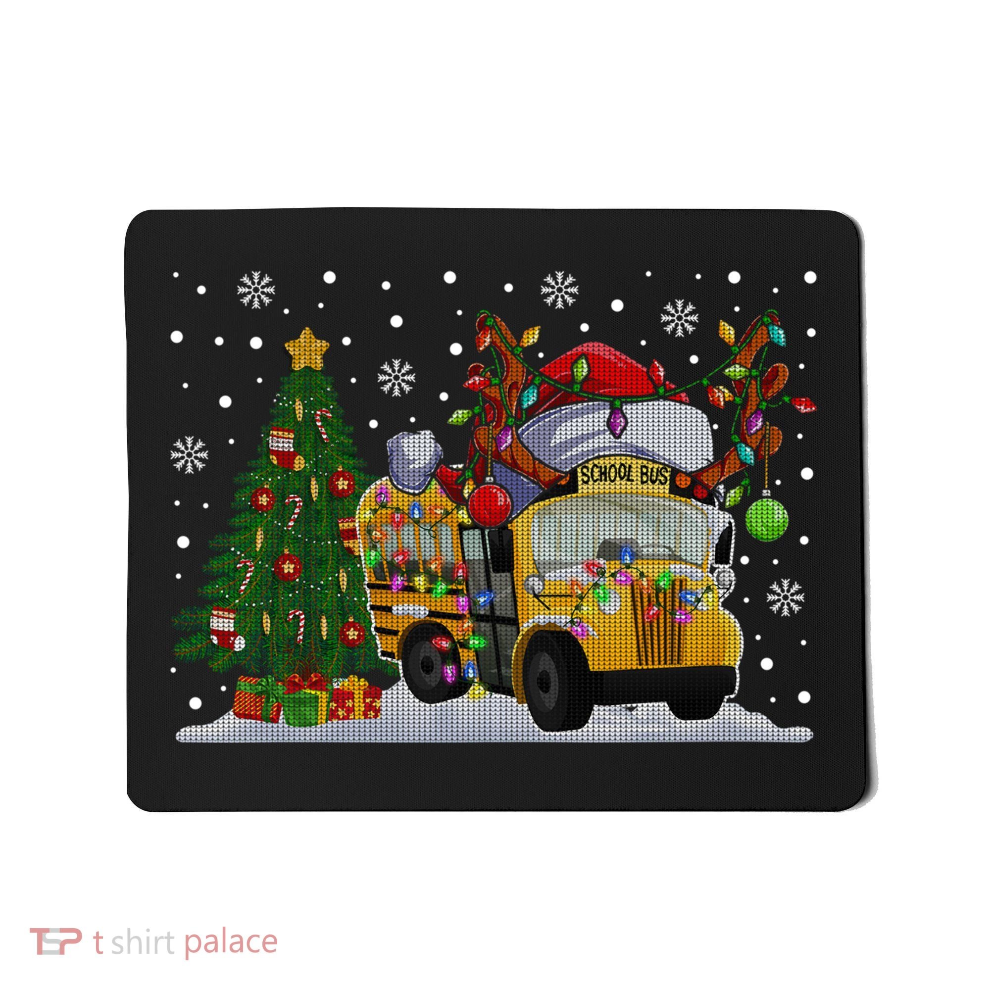 School Bus Driver Reindeer Santa Hat Ugly Christmas Sweater Mousepad