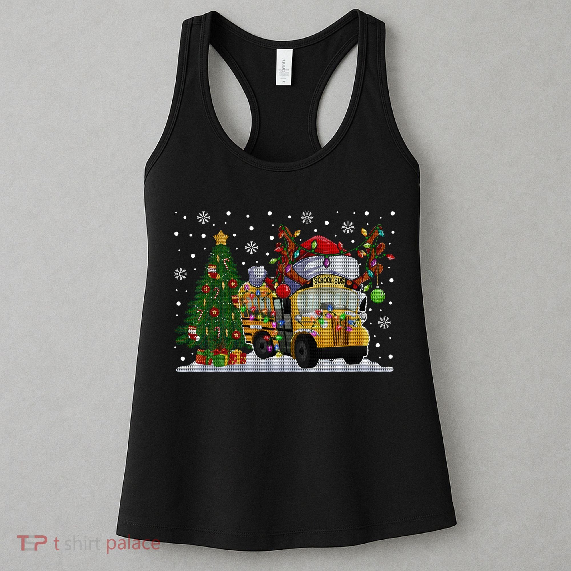 School Bus Driver Reindeer Santa Hat Ugly Christmas Sweater Women's Tank Top