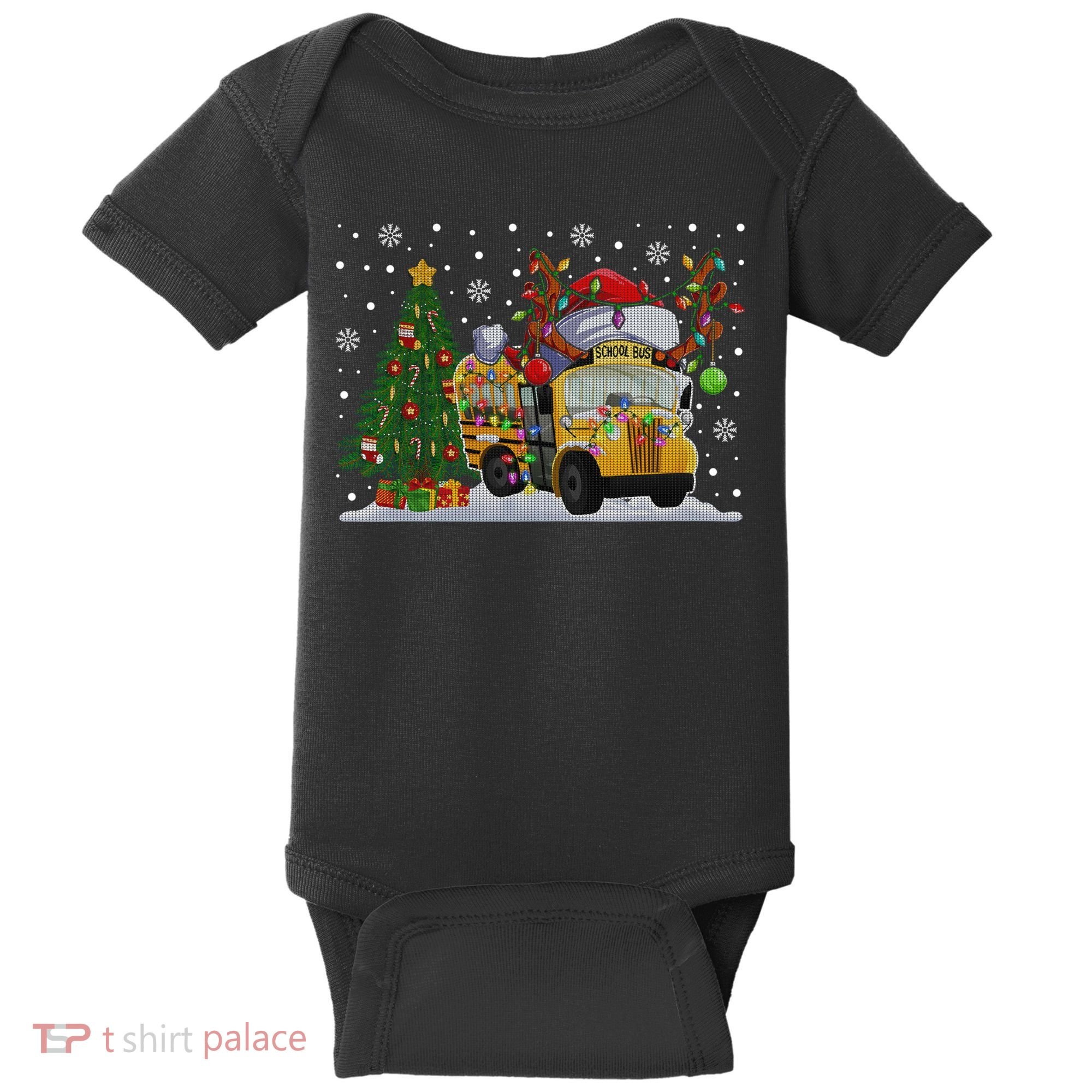 School Bus Driver Reindeer Santa Hat Ugly Christmas Sweater Baby Bodysuit