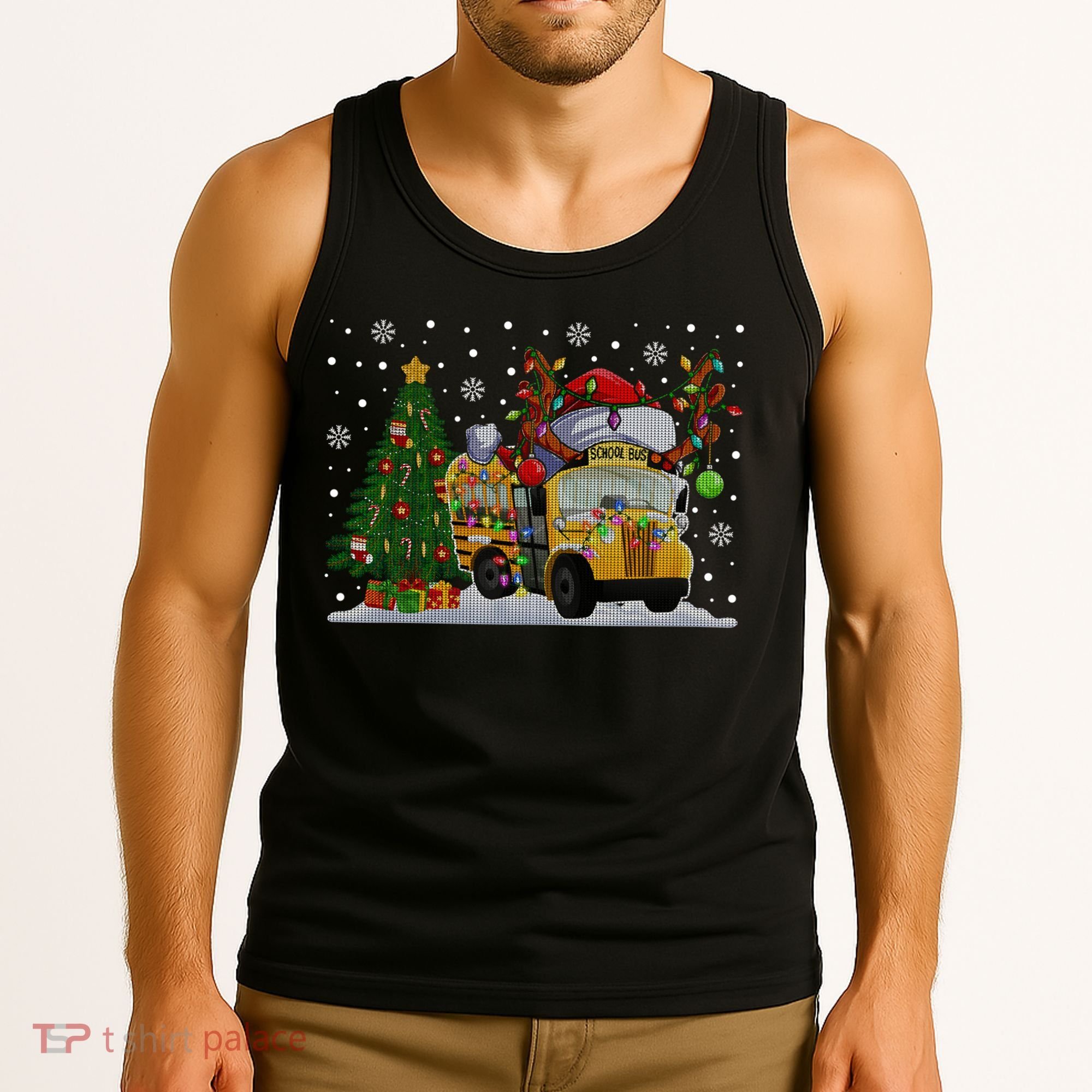 School Bus Driver Reindeer Santa Hat Ugly Christmas Sweater Tank Top