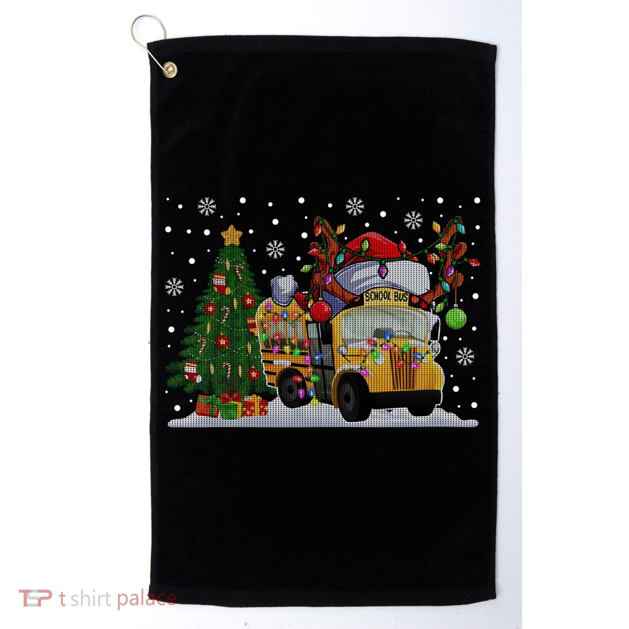 School Bus Driver Reindeer Santa Hat Ugly Christmas Sweater Golf Towel