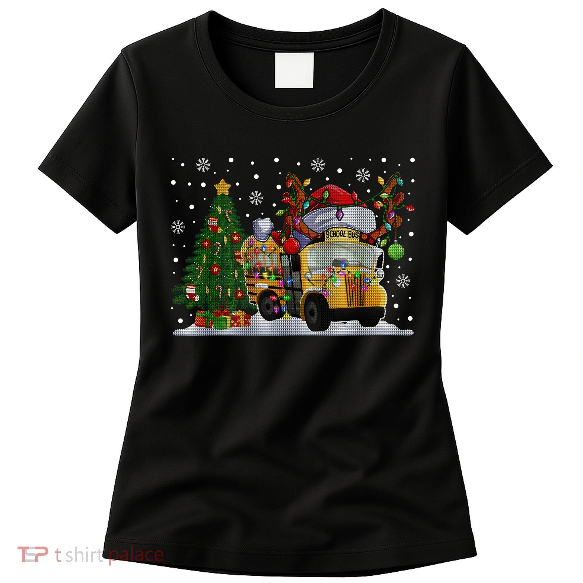 School Bus Driver Reindeer Santa Hat Ugly Christmas Sweater Women's T-Shirt