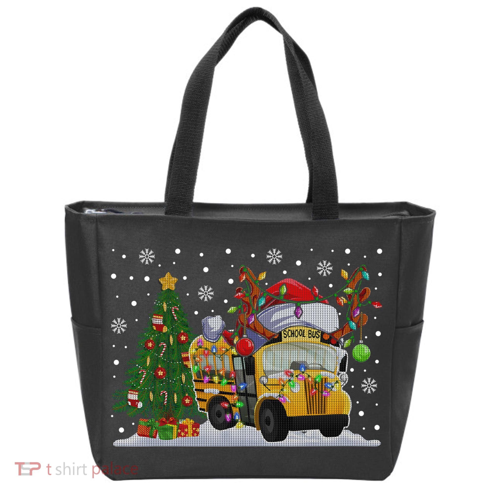 School Bus Driver Reindeer Santa Hat Ugly Christmas Sweater Tote Bag