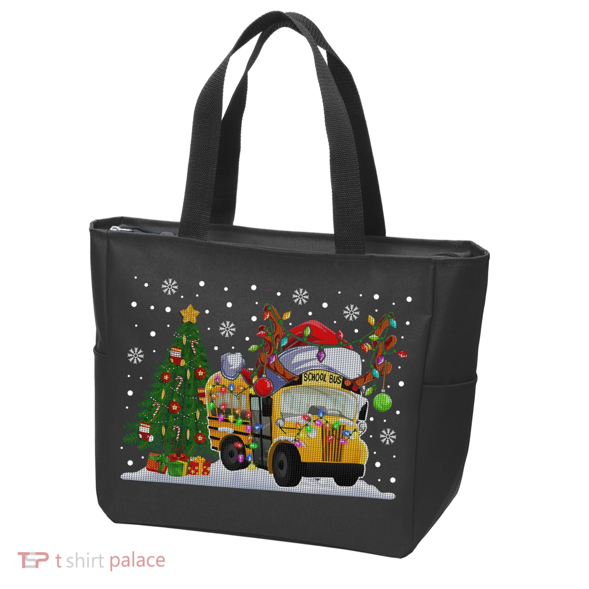 School Bus Driver Reindeer Santa Hat Ugly Christmas Sweater Tote Bag
