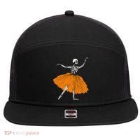 Skeleton Ballerina Dance Tutu Spooky Ballet Dancer Halloween 7 Panel Mesh Trucker Snapback Hat thumb 0