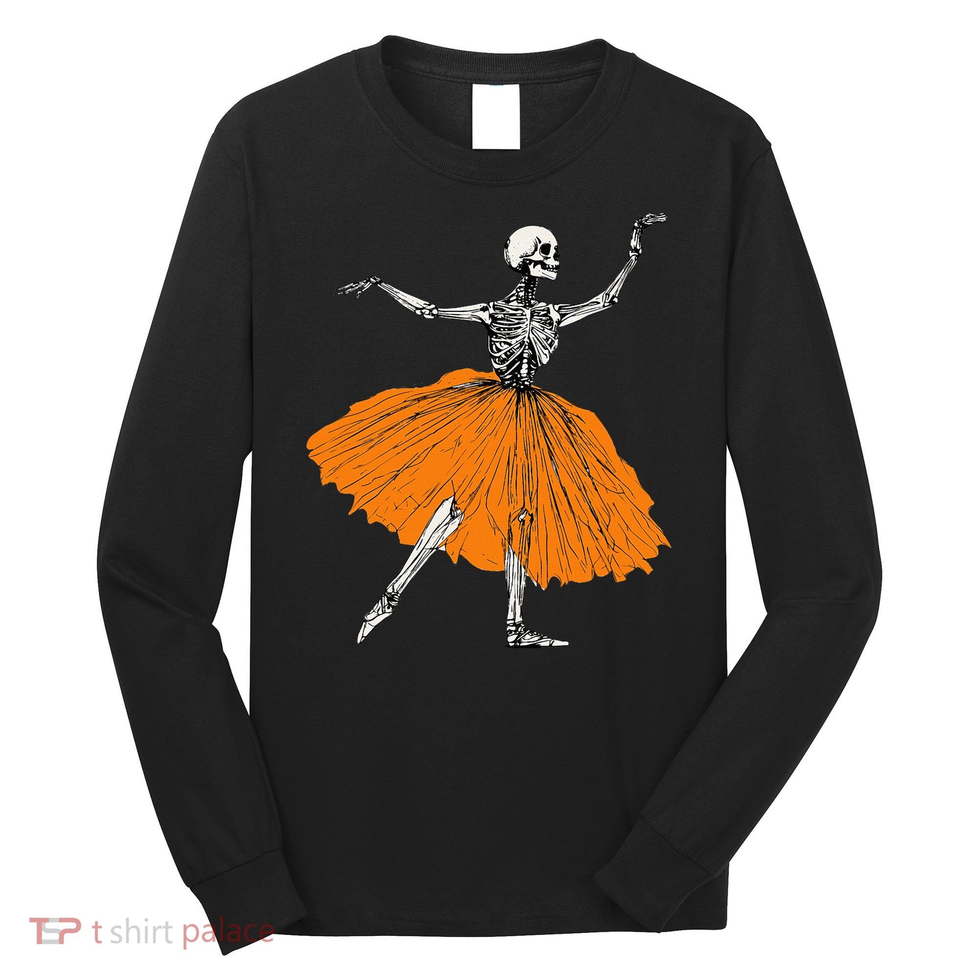 Skeleton Ballerina Dance Tutu Spooky Ballet Dancer Halloween Long Sleeve Shirt