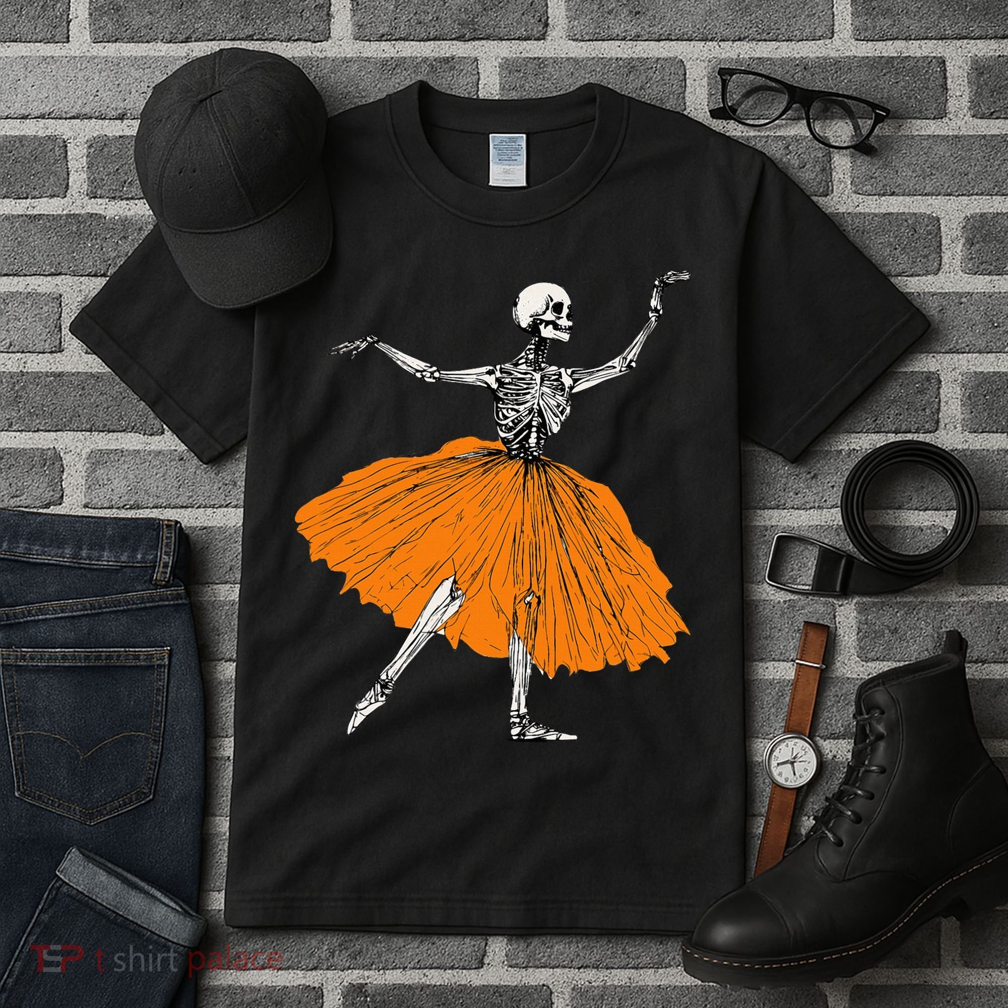 Skeleton Ballerina Dance Tutu Spooky Ballet Dancer Halloween Tall T-Shirt