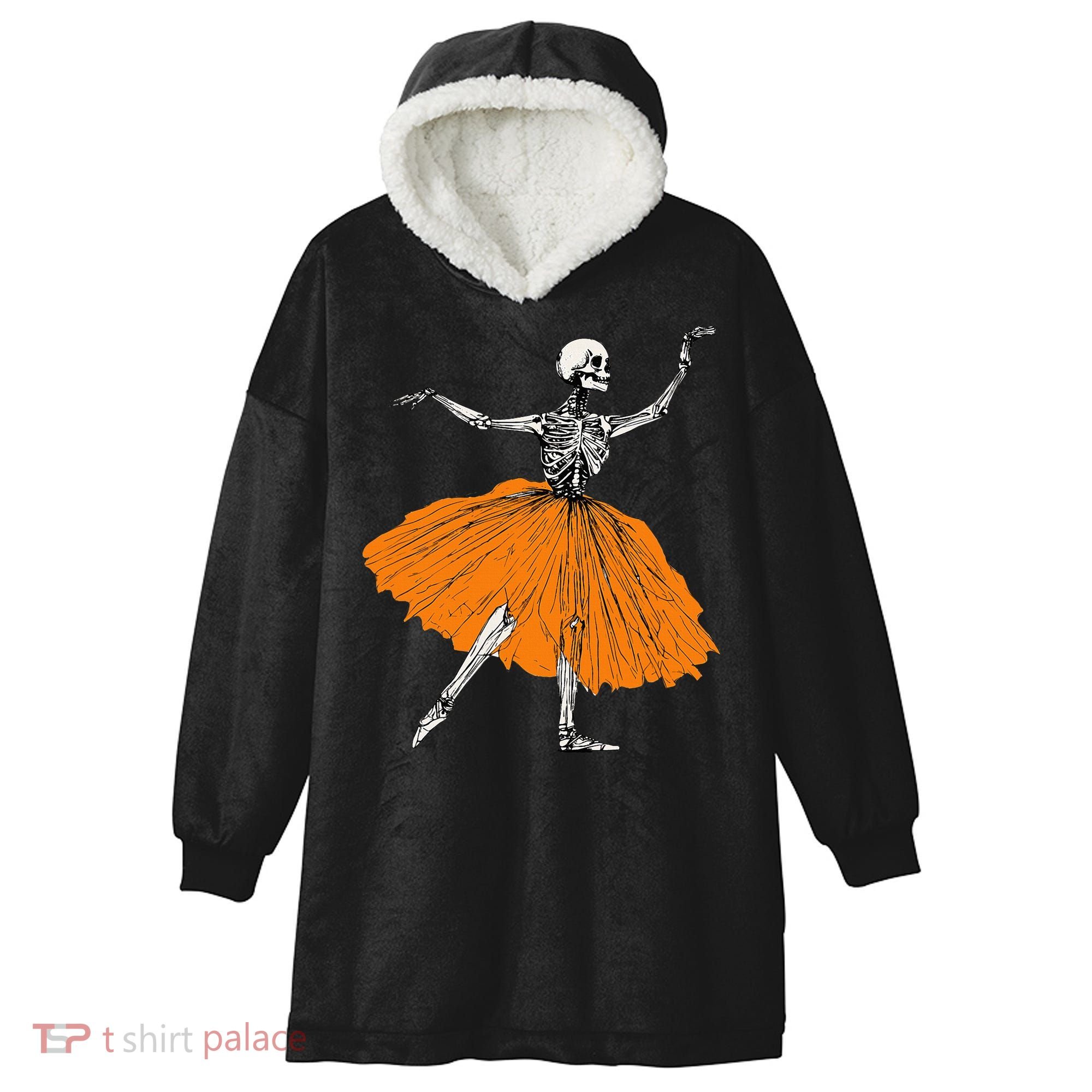 Skeleton Ballerina Dance Tutu Spooky Ballet Dancer Halloween Hooded Wearable Blanket