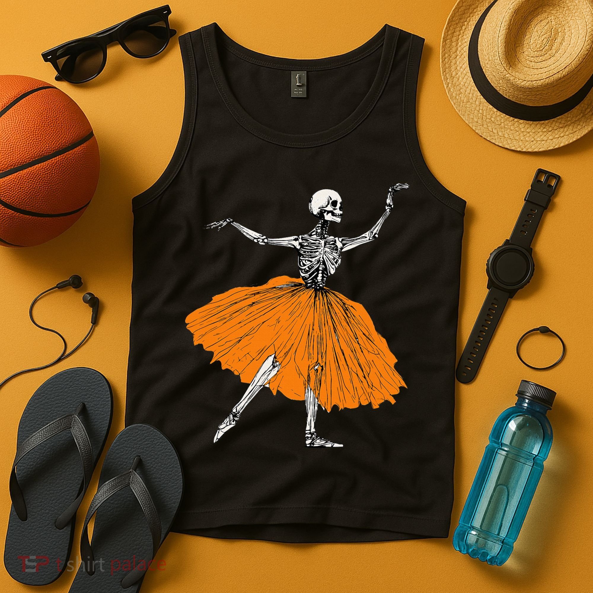 Skeleton Ballerina Dance Tutu Spooky Ballet Dancer Halloween Tank Top